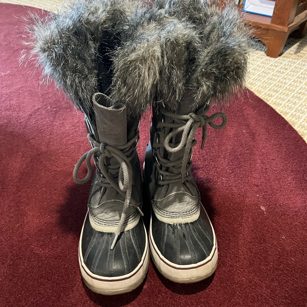 Sorel Gray Winter Boots with Faux Fur